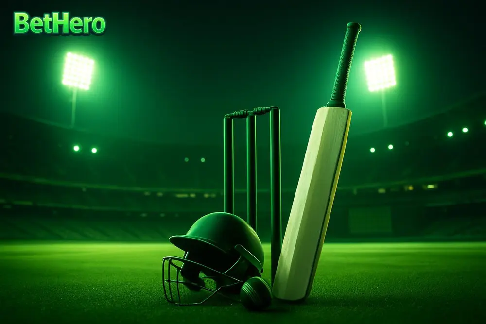 BetHero Bangladesh — a cricket stadium at night with floodlights and a scoreboard